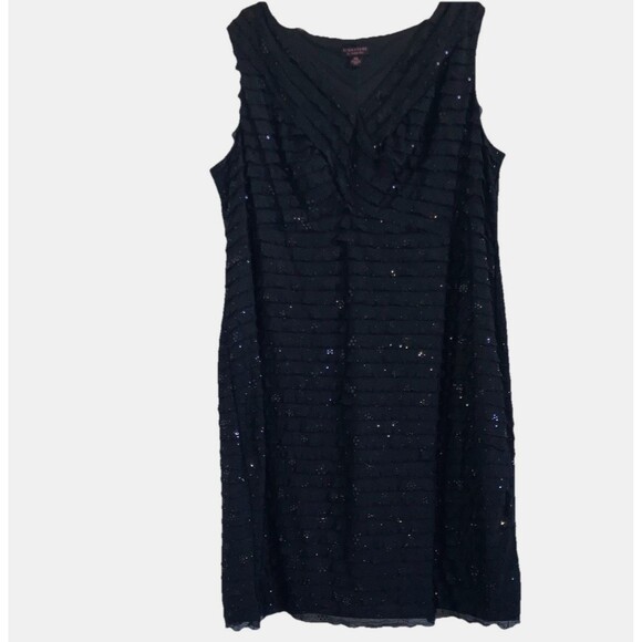 SIGNATURE ROBBIE BEE sz 24W Classic Black Evening Dress Sleeveless Liquid Sequin - Picture 1 of 5